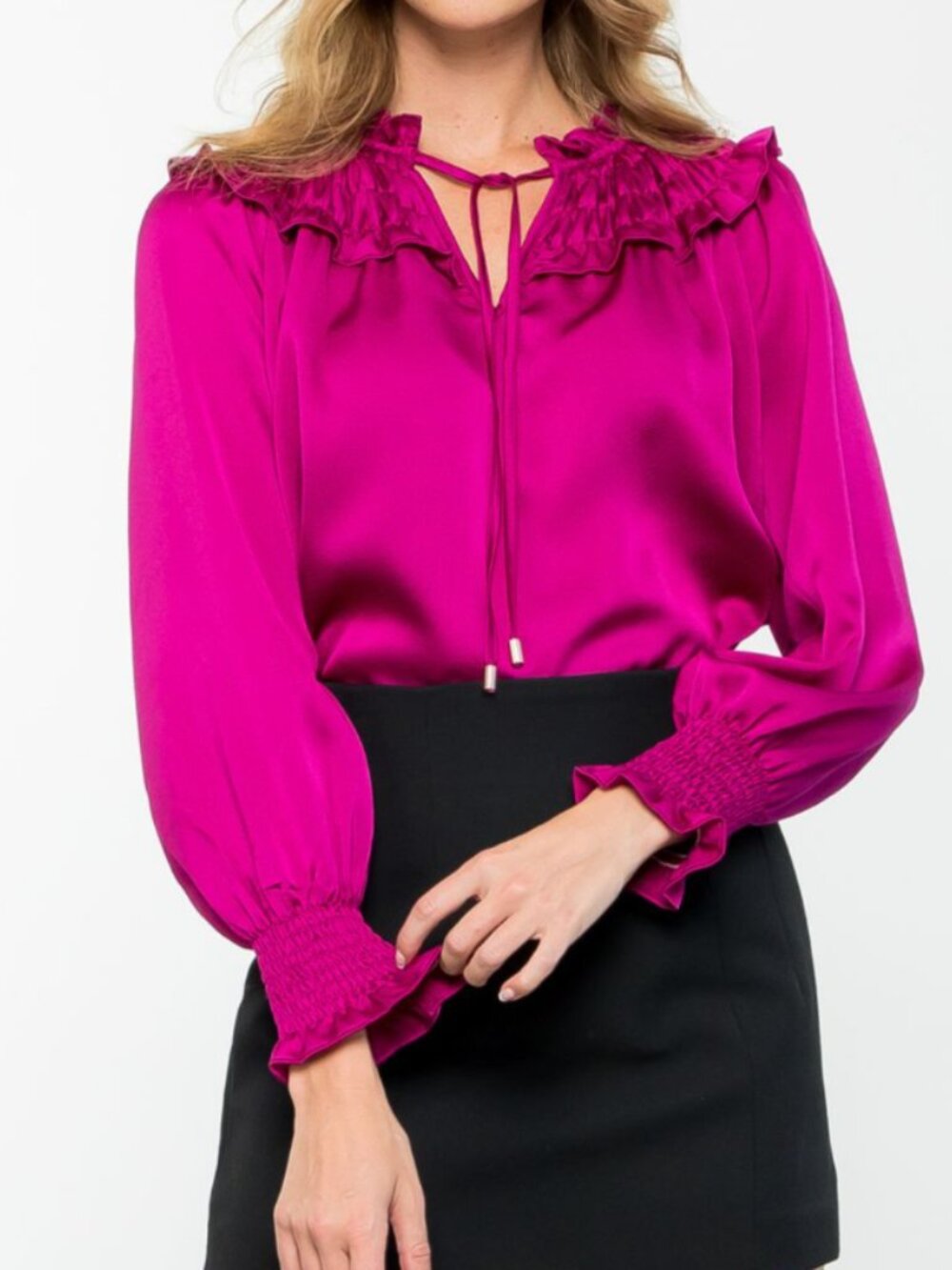 THML Magenta Long Sleeve Ruffled Blouse